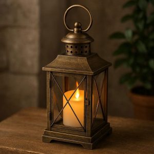 Antique Brass Lantern LED Candle Light Indoor Outdoor