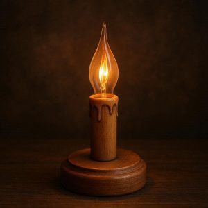 8 Wooden Base Candle Lamp with Flickering Bulb